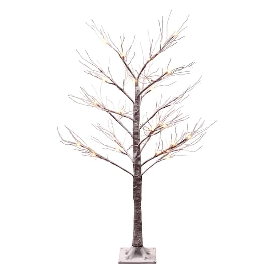4Ft Pre-Lit Flocked Brown Artificial Twig Tree, White Lights By Puleo International | 4 ft | Michaels®